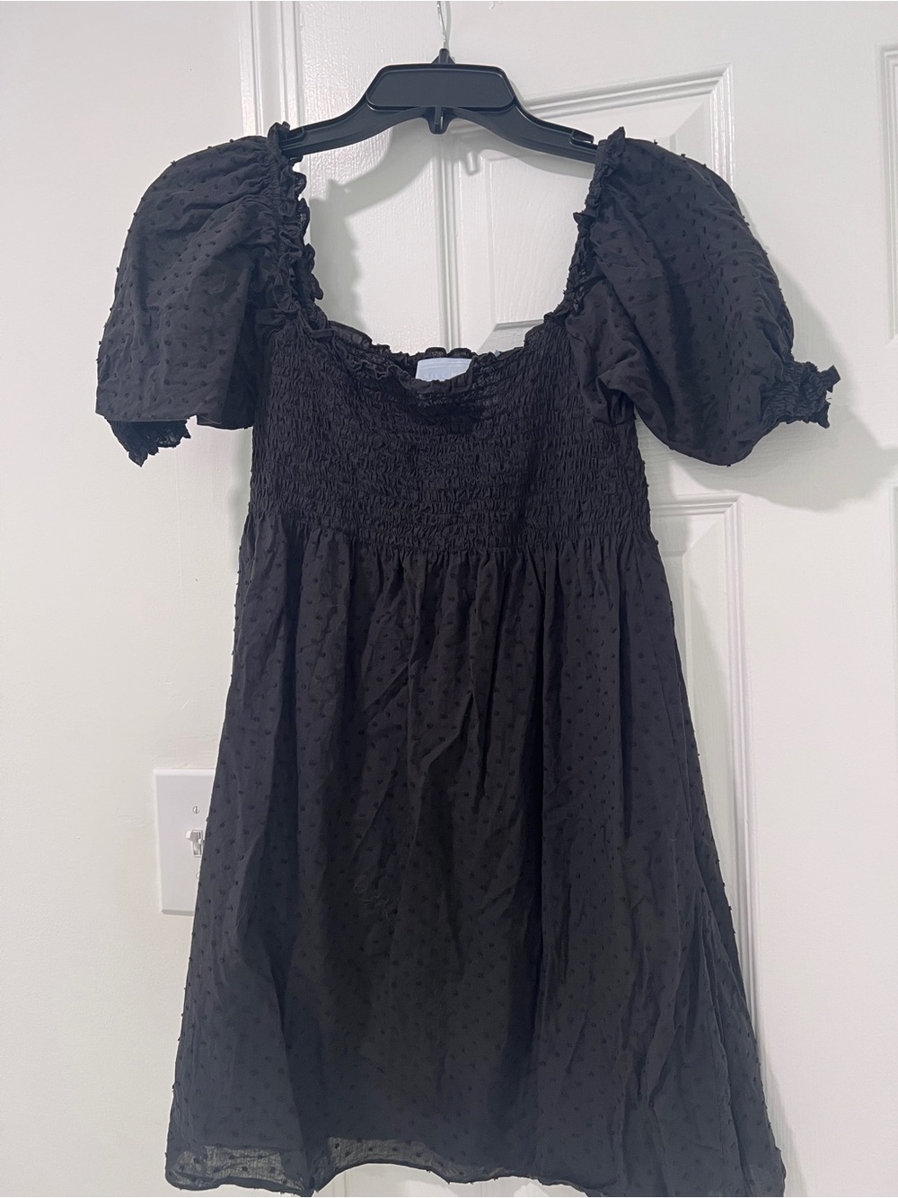 Hill House Black Puff-Sleeve Smocked Mini Dress